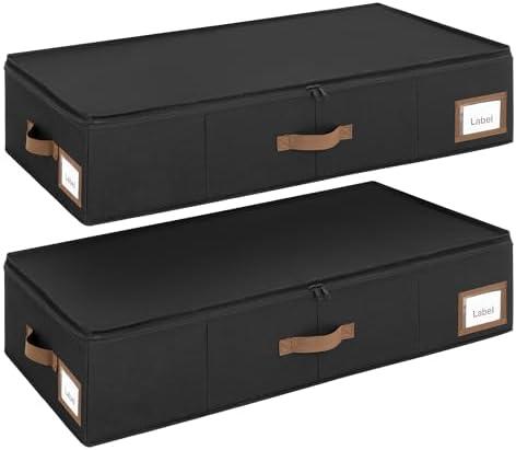 Cupic Cupid Under Bed Storage Containers, Foldable Organizer with Lid for Bedroom, Underbed Storage Box for Blankets, Clothes, Shoes, 2 Pack, Black