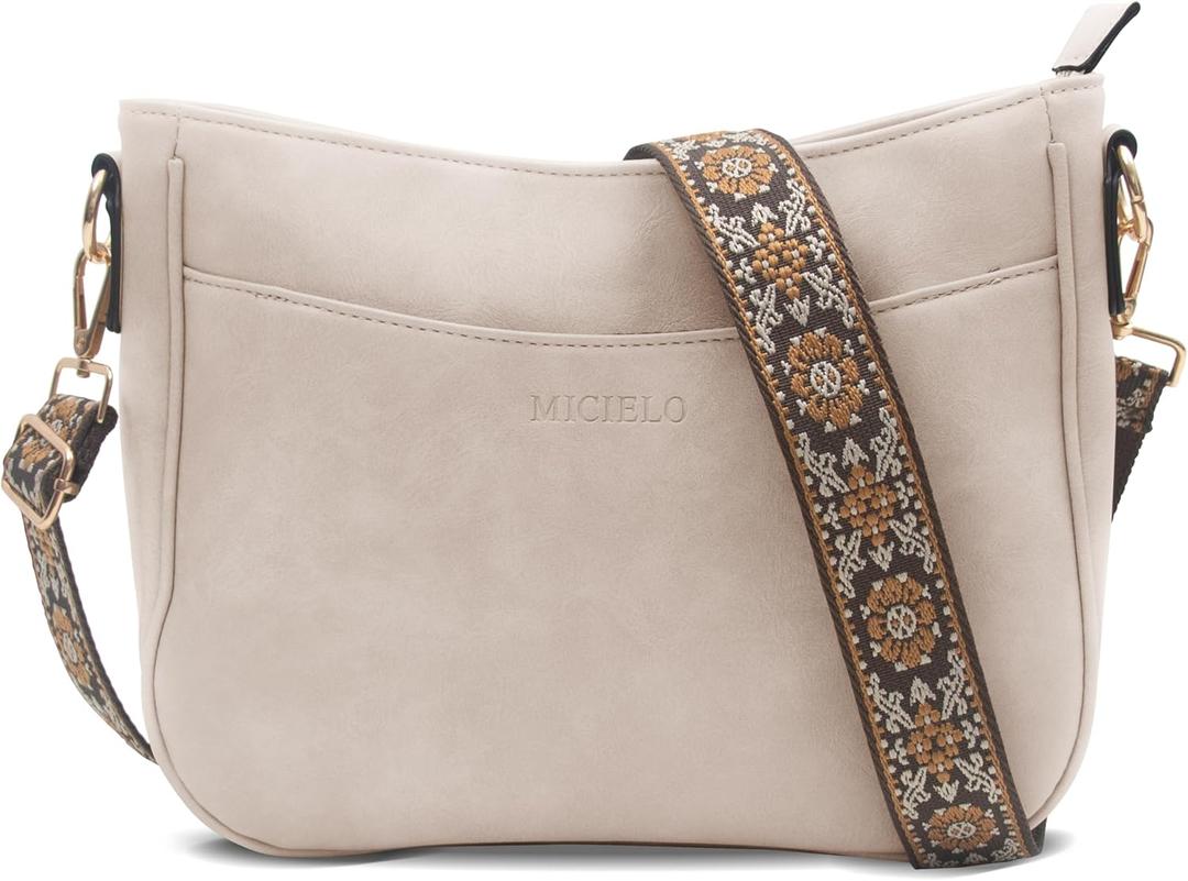 Vegan Leather Crossbody Bags for Women, Medium Cross Body Purse with Wide Adjustable Strap LightWeight (White)