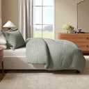 Great Bay Home 100% Natural Cotton Duvet Cover Set, Full/ Queen Size - Waffle Weave Eucalyptus Green Duvet Cover with Button Closure & 2 Pillow Shams - Boho Bedroom Decor