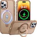 Case for iPhone 14 pro max, with Invisible Magnetic Stand, Mil-Grade Drop Protection, Non-Slip, Anti Fingerprint Anti Scratch, Shockproof Matte Phone Case (Brown)