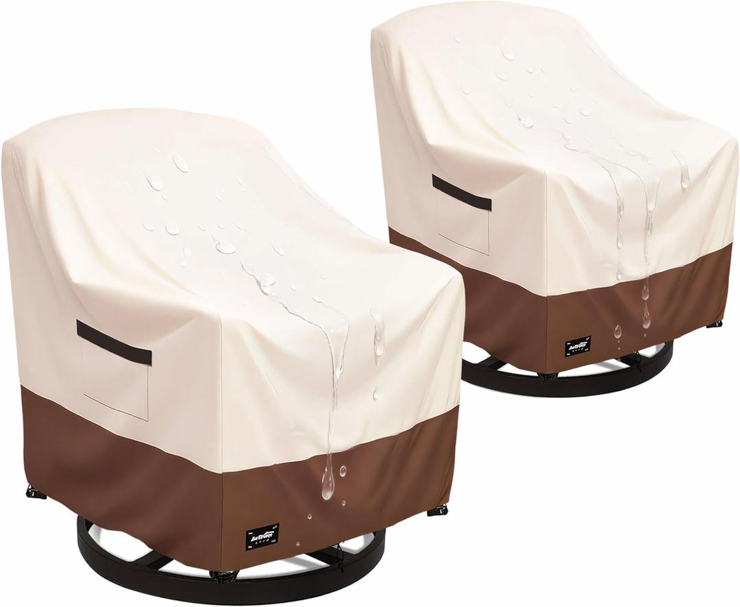 JinHrtoyi Outdoor Chair Covers 2 Pack,30Wx34Dx38H inches Patio Chair Cover,100% Waterproof Heavy Duty Outdoor Furniture Covers Waterproof, Beige&Brown Modern Style Patio Furniture Cover