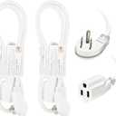 EP 2 Pack 3 Ft Flat Plug Extension Cord, 16 AWG 3 Prong Grounded White Low Profile Extension Cable for Indoor