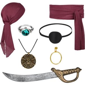 7 PCS Pirate Costume Accessories Women Men,Captain Pirate Accessories Set,Halloween Party Cosplay