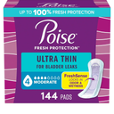 Poise Ultra Thin Incontinence Pads & Postpartum Pads for Bladder Leaks, 4 Drop Moderate Absorbency, Regular Length, 144 Count