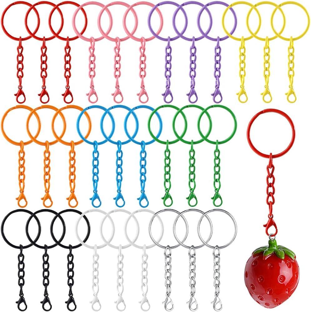 30Pcs Bulk Keychains for Women, 10 Colors Cute Keychain Set Colorful Keyrings with Chains Lobster Claw Clasps for Jewelry Making Supplies Metal Key Chains Jump Rings Keyring Keychain Accessories