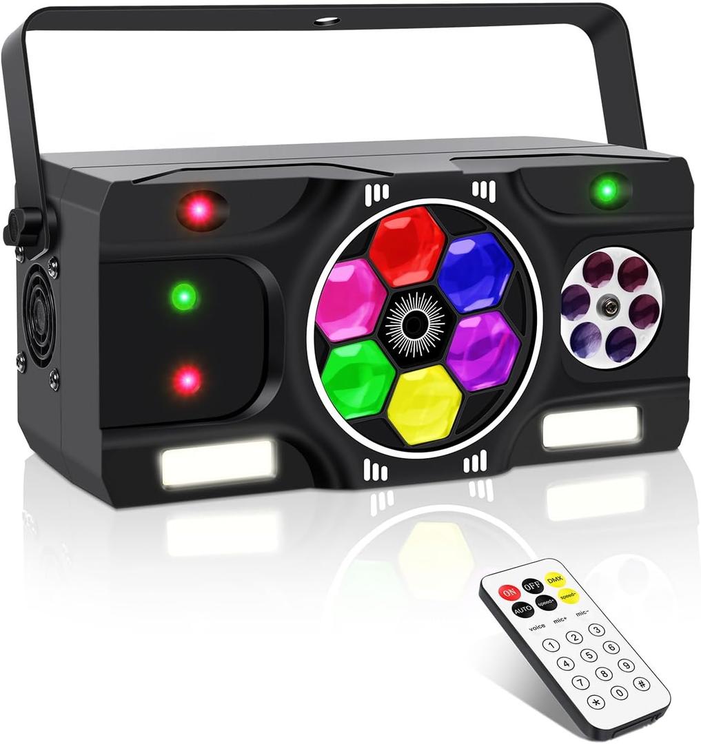 DJ Party Lights, 80W 6IN1 LED DJ Disco Light DMX & Remote Control, RGBW Bee-Eye Effect - Multi Patterns - White Strobe Effect, Sound Activated Stage Light for Wedding Dance Gig Bar Rave