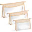 Boho Patch Cosmetic Bag - 3Pcs Summer Toiletry Bag Beige Clear Waterproof Travel Makeup Bag PVC Zipper Clutch Daily Use Purse Summer Beach Gifts for Women Girls (Clear Cosmetic Bag)