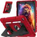 OKP Case for iPad 9th/ 8th/ 7th Generation 10.2 Inch (2021/2020/2019), Shockproof Rugged Heavy Duty i Pad 9 8 7 th Gen Protective 10.2'' Cover with Pencil Holder/Kickstand, Red+Black