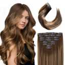 Seamless Clip In Hair Extensions Real Remy Human Hair, 18 Inch 120g 8pcs, Invisible PU Skin Weft, Balayage Chocolate Brown to Caramel Blonde, Straight Hair for Add Volume&Natural Blend
