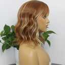 Short Wavy Curly Bob Wig with Bangs Ginger Brown Mixed 613 Blonde Highlights Color Glueless Heat Resistant Synthetic Wig Full Wig For Women Girls Fashion 14 Inch