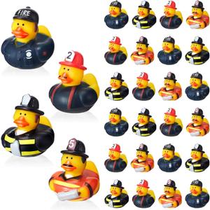 DEEKIN Fireman Rubber Duck 2 Inch Firefighter Hero Ducks Fighter Hero Bath Toy for Firefighter Theme Birthday Party Favors Beach Pool Summer Activities, 4 Styles(50 Pcs)