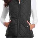 Fuinloth Women's Quilted Vest, Stand Collar Lightweight Zip Padded Gilet (X-Large, Black)