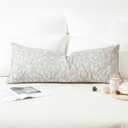 VOGOL Grey Leaves Rectangle Lumbar Throw Pillow Cover, Farmhouse Linen Textured Long Cushion Cover for Bed, Printing Accent Pillowcase for Couch Home Decor, 14 x 36