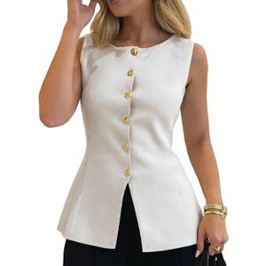 Womens Sweater Vest Button Down Sleeveless Cardigan Sweater 2025 Summer Trendy Casual Knit Tops (White, S)