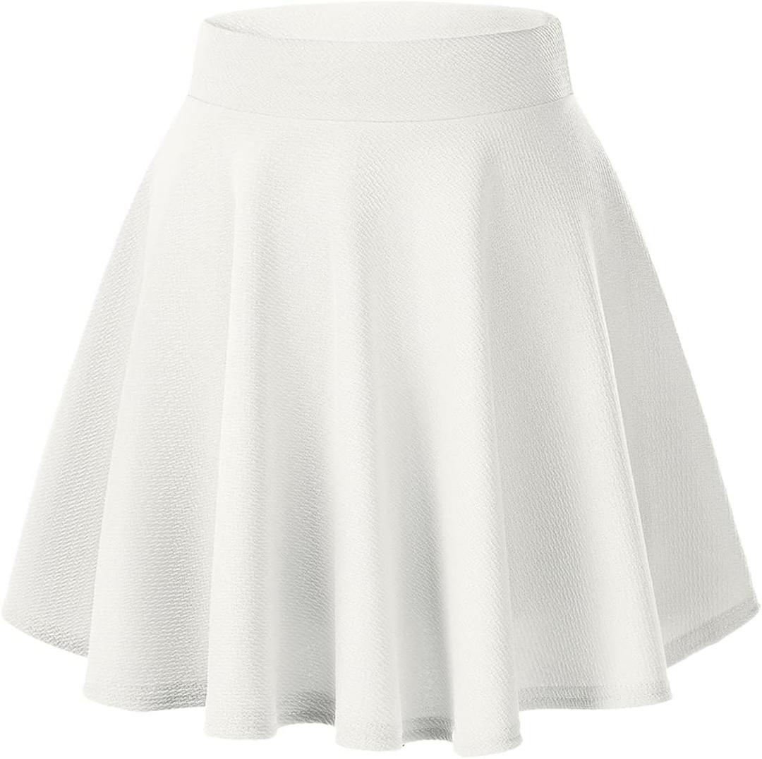 Urban CoCo Women's Basic Versatile Stretchy Flared Casual Mini Skater Skirt (X-Large, White)