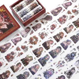 6 Rolls PET Tapes Pre-Cut Washi Tape Stickers for Scrapbooking People Stickers Tape journaling Girl Pattern Tape Sticker Rose Sticker Rolls for Scrapbooking (red)