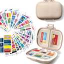 Pill Organizer with Medicine Labels Travel Daily Pill Container Mini Medication Organizer Storage Pill Organizer Travel Essentials Pill Case 7 Day Pill Organizer (Beige, 161 Lables)