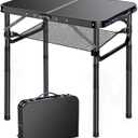 Yriuat Outdoor Side Table, Portable 3 Adjustable Height Small Outdoor Folding Table, Aluminum Foldable Patio Side Tables for Outside Indoor, Plant Stand Coffee End Table for Pool, Porch,Garden(Black)