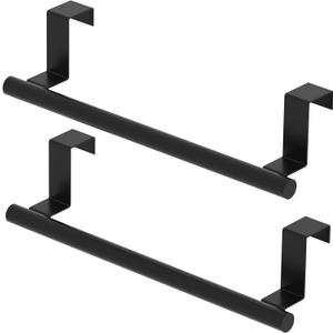 Cabinet Door Towel Holder, Over Cabinet Towel Bar, Stainless Steel Dish Towel Holder for Cabinet Door Kicthen Towel Rack, Matte Black 2 Pack