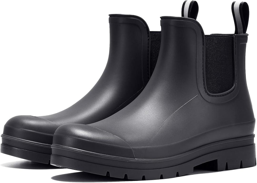 Furuian Women's Ankle Rain Boots Waterproof Chelsea Rain Boots Rubber Boots Women Short Garden Boots Anti Slip Outdoor Lightweight Work Booties (9, Black)