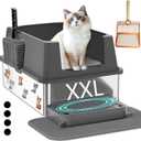 Extra Large Stainless Steel Cat Litter Box with High Sided Walls for Big Cats, Anti Urine Leakage, Odorless and Easy Cleaning, for Healthy Cats, Includes Foot Pad & Scoop - XXL Litter Box