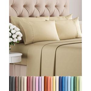 King 6 Piece Sheet Set - Comfy, Breathable & Cooling - Soft Hotel Luxury Bedding for Women, Men, Kids, Teens & Children - 1 Flat & 1 Fitted Sheet & 4 Pillowcases w/ Deep Pockets - Wrinkle Free - Beige