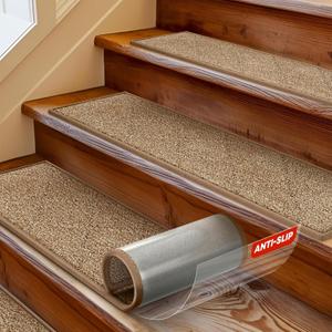 MBIGM 8" x 30" Carpet Stair Treads for Wooden Steps (15 in Pack) - Non-Slip Safety Rug with Soft Plush Comfort - Skid Resistant Indoor Runner for Kids, Elders, and Pets - Cornstalk
