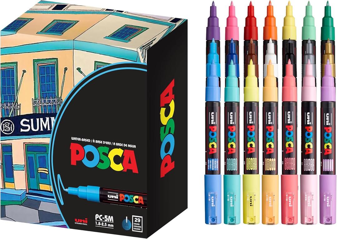 Posca Paint Markers, 1M Extra Fine Tips, Set of 15 Acrylic Art Pens for Coloring Fabric, Canvas, Glass, Rocks, Wood or Metal (1 Count (Pack of 21))