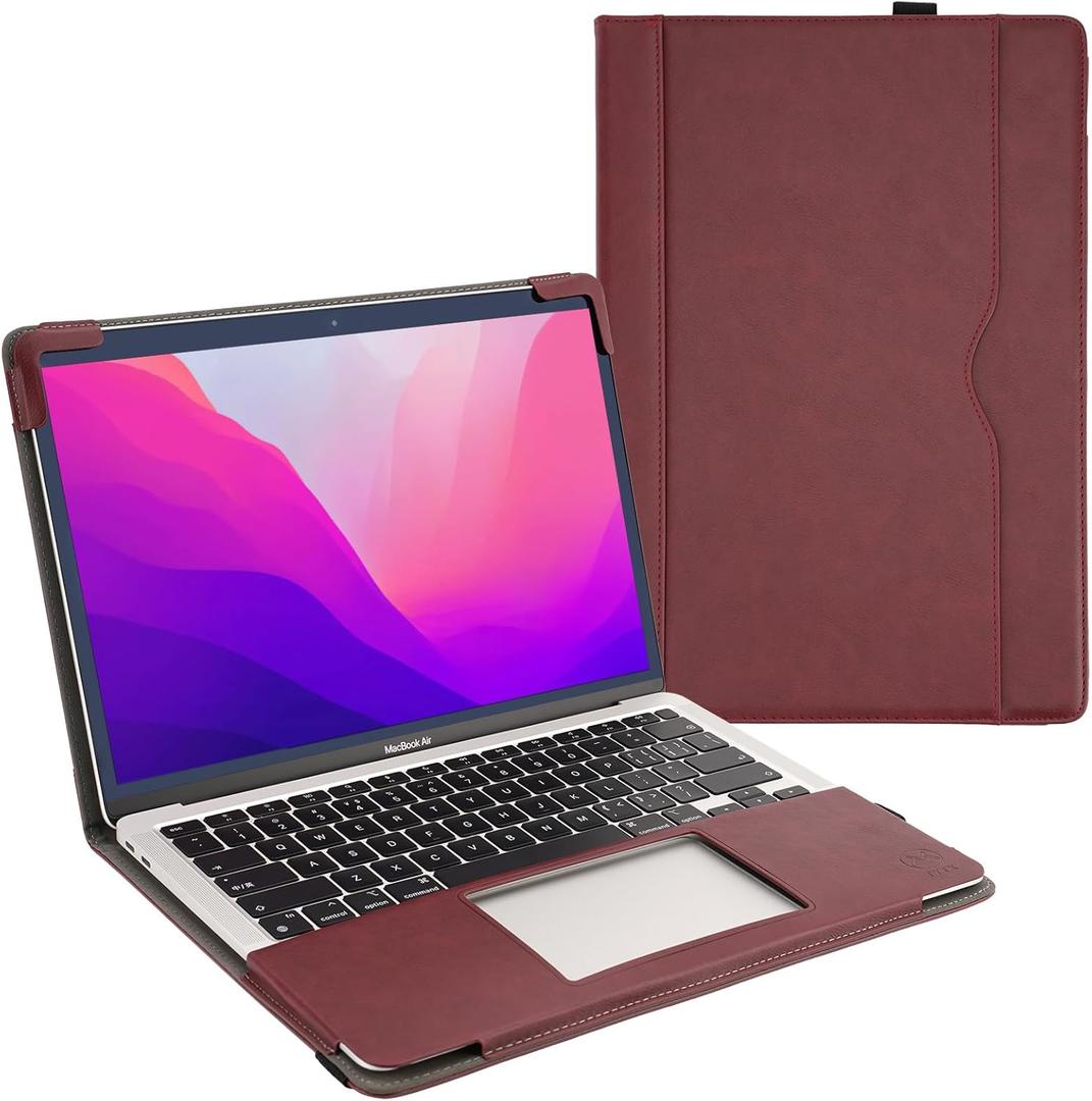 TYTX Compatible with MacBook Pro Leather Case 13 Inch 2016-2022 (A1989 A1706 A1708 A2159 A2289 A2251 A2338 M1 M2) Laptop Sleeve Protective Folio Book Cover (New MacBook Pro 13", Wine Red) (Wine Red)