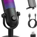 USB Microphone for PC Gaming: Condenser Microphone RGB for Gamer with Stand Mic - Recording Mic for Computer&Laptop with Qiuck Mute - Desk Podcast Mic for Podcast & Singing & Streaming & Youtube Black