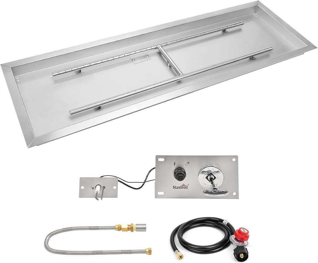 Stanbroil 48 x 14 Inch Rectangular Drop-in Gas Fire Pit Burner with Spark Ignition Kit for DIY Fire Pit Project, Propane Gas Version, 185,000 BTU Max