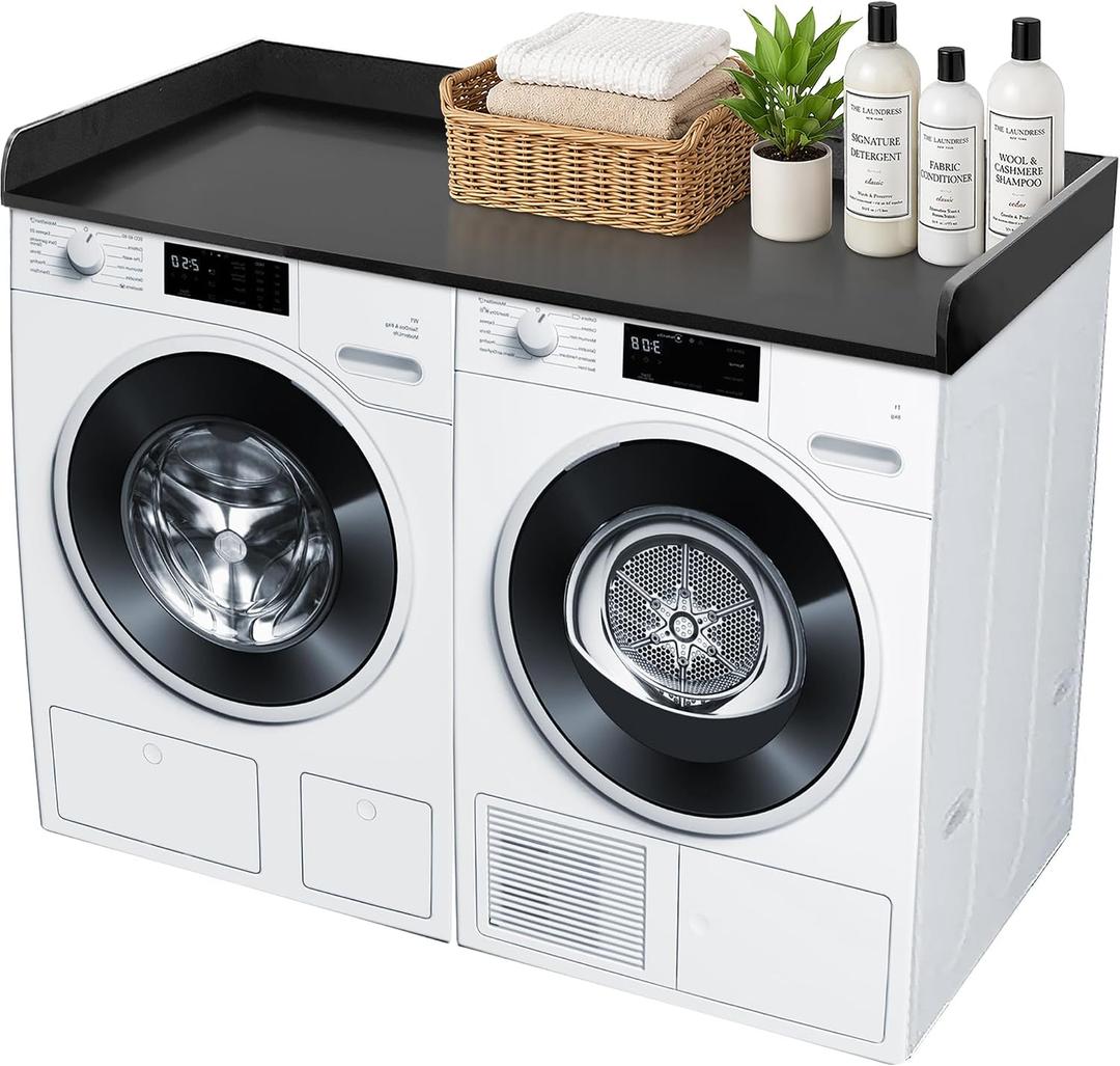 ROYXEN Washer Dryer Countertop, Laundry Countertop Solid Wood Core, Countertop for All Front-Loaded Washing Machine and Dryer, Extra Room for Laundry Room, Black