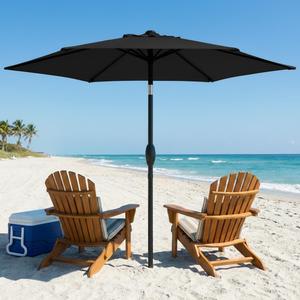Wisteria Lane Outdoor Patio Umbrella, Market Umbrella, Large Outdoor Umbrella, Metal Pole Umbrella with Push Button Tilt and Crank, Polyester Canopy, Black, 7.5' diameter, 80.4" pole length