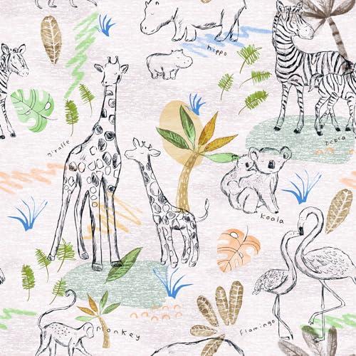 VaryStyle 17.7"x118" Cute Animal Wallpaper Jungle Safari Peel and Stick Wallpaper for Nursery Kids Room Bedroom Self Adhesive Removable Hand Drawn Animal Print Contact Paper for Cabinet Wall Dollhouse