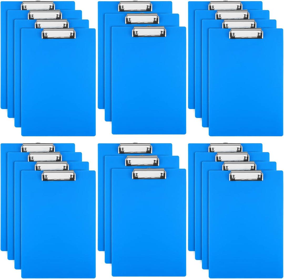 Chinco 22 Pieces Plastic Clipboards Multi Pack Hanging Low Clip Clipboards Letter Size Cute Portable Clip Board for Teacher Classroom Office Supplies(Blue Style)