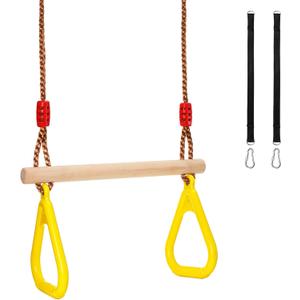 Trapeze Bar, 16" Adjustable Height Wooden Swing Set, Trapeze Climbing Bar Assembly with Rings, Gym Hanging Accessories Playground Attachments