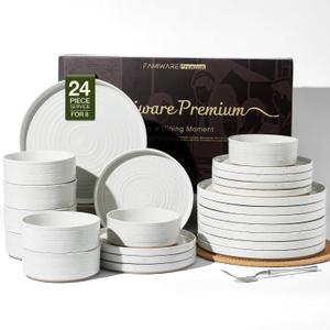 Stoneware Dinnerware Sets, Plates, Bowls, Dishes Set for 8 White