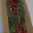 Watayo 60 Pcs Christmas Artificial Pine Branches with Red Berry Stems, 10.5" Faux Evergreen Norfolk Pine Cypress Leaves Stems, Fake Foliage Pine Needles Picks for DIY Craft Garland Home Decor