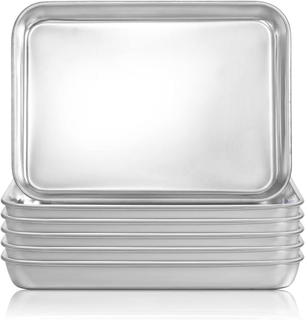 Lyellfe 6 Pack Stainless Steel Plates, Metal Food Tray Plate, 7''L x 5''W Small Baking Sheets for Oven, Food Safe Smooth Polished for Adults, Picky Eaters, Campers, Hand Project
