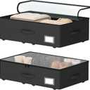 Underbed Storage Bins with Wheels, No Assembly Required - 7.5 inch height Black Large Capacity Rolling Underbed Containers for Shoes, Dorm under bed storage drawers