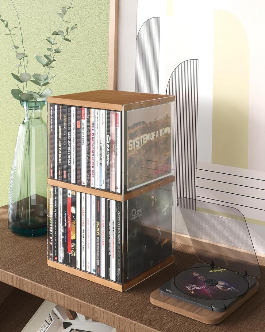 Retro Walnut-colored MDF CD Holder Desk Rack Organizer, Cute Holds 30 CD Case, Cd Holder Stand, CD Storage/Shelf/Tower/Stand Dollar, Fit for Theatre Room (1pack)