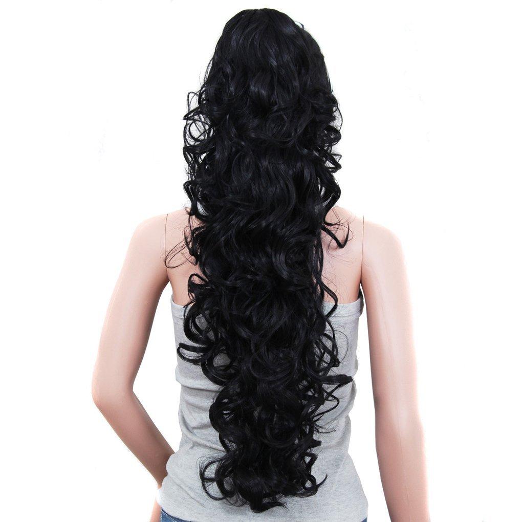 S_SSOY 31"(78cm) Women's Curly Pony Tail Hair Piece Synthetic Claw Clip Ponytail Wavy Long Curled in Hair Extension Extensions Long/Voluminous Wig Hairpieces for Women Girls Lady, 1B#