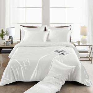 Ersmak 6 Pieces Satin Duvet Cover Full/Queen Size Luxury Silky Bedding Duvet Cover Set with 1 Soft Duvet Cover, 4 Queen Pillowcases and 1 Body Pillowcase, Ivory White