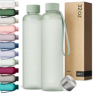 KIVY Slim Water Bottle 32oz [Lightweight & Shatterproof] Fits Backpack & Cupholder for Travel, Sports, School, Gym - Sage green water bottle no straw - Gym water bottle screw top - Dishwasher Safe