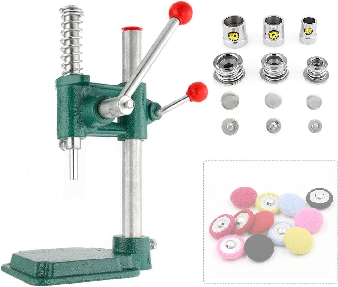 IRONWALLS Fabric Button Maker, Handmade Fabric Covered Button Maker Machine Kit with 3 Molds (Diameters 18, 25, 30mm) & 300pcs Button Supplies, Cloth Cover Button Press Machine