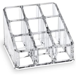 MOSIKER Lipstick Lip Gloss Organizer,Small Clear Acrylic Compact Essential Oil Rollerball Perfume Holder with 9 Slots