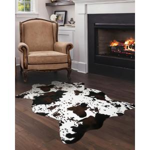 Cow Hide Faux Cowhide Rug: Cow Print Rug for Living Room Bedroom 4.6x5.2 Feet - Animal Print Skin Black and Brown Western