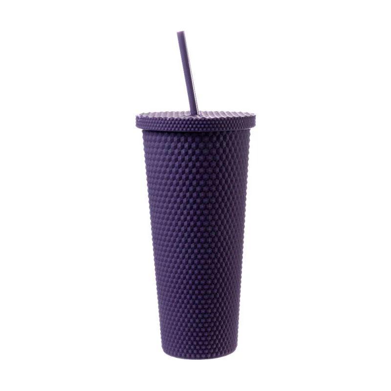 Matte Studded Tumbler with Lid & Straw, Reusable BPA Free Plastic Water Bottle, Travel Friendly Water/Iced Coffee/Cold Brew/Smoothie Textured Cold Cup, 24oz (Dusty Purple)