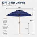 10ft Patio Umbrella, 3-Tier Vented Outdoor Table Umbrella with 8 Sturdy Fiberglass Ribs, Windproof Market Umbrella with Push Button Tilt and Crank, UV Protection for Deck, Pool, Navy Blue