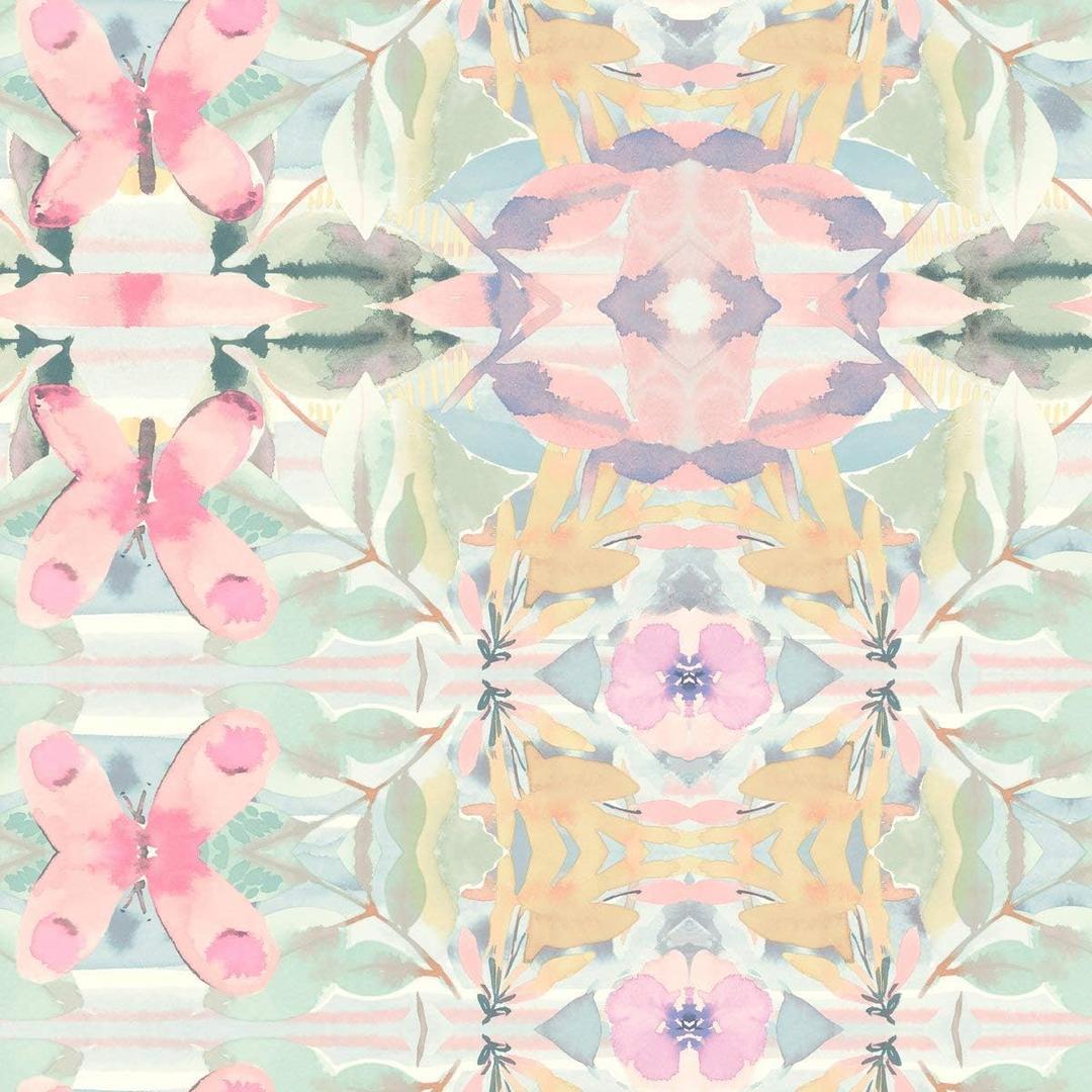 RoomMates RMK10853WP Pink Synchronized Geometric Peel and Stick Wallpaper 20.5" x 16.5 feet, White